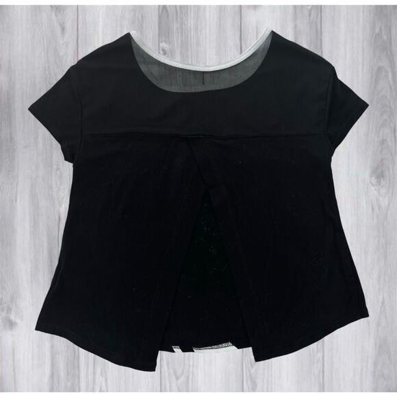 Justice Sport, Girls Short Sleeve Black Shirt, Neon Letters, Split Back - Picture 4 of 4